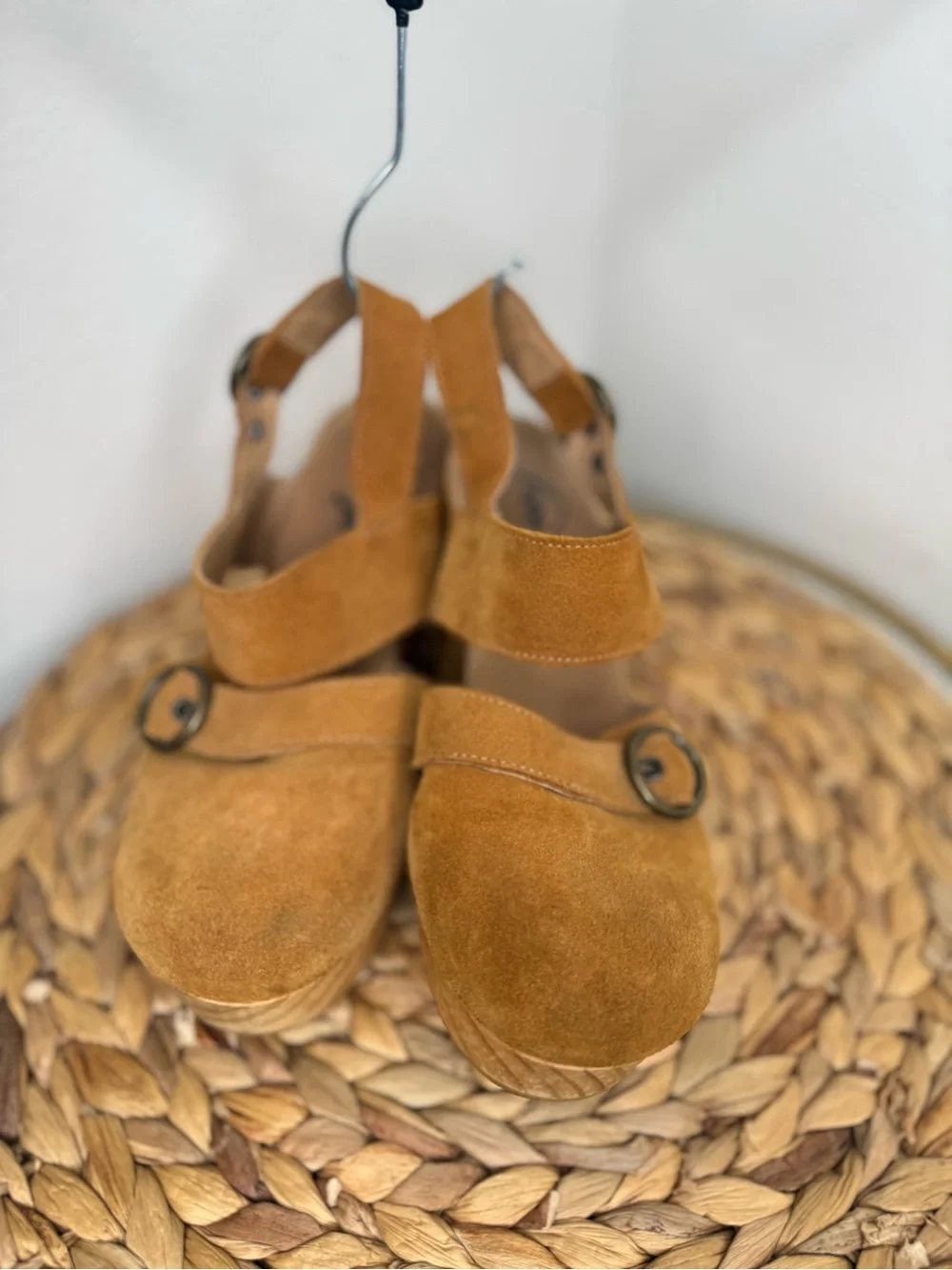 Free People Clogs Park Circle Suede Clog camel tan wooden heel lagenlook